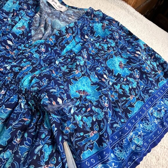 Rujuta Sheth Womens Blue Floral V-Neck Maxi Kaftan Dress M/L Pullover Casual - Picture 8 of 10